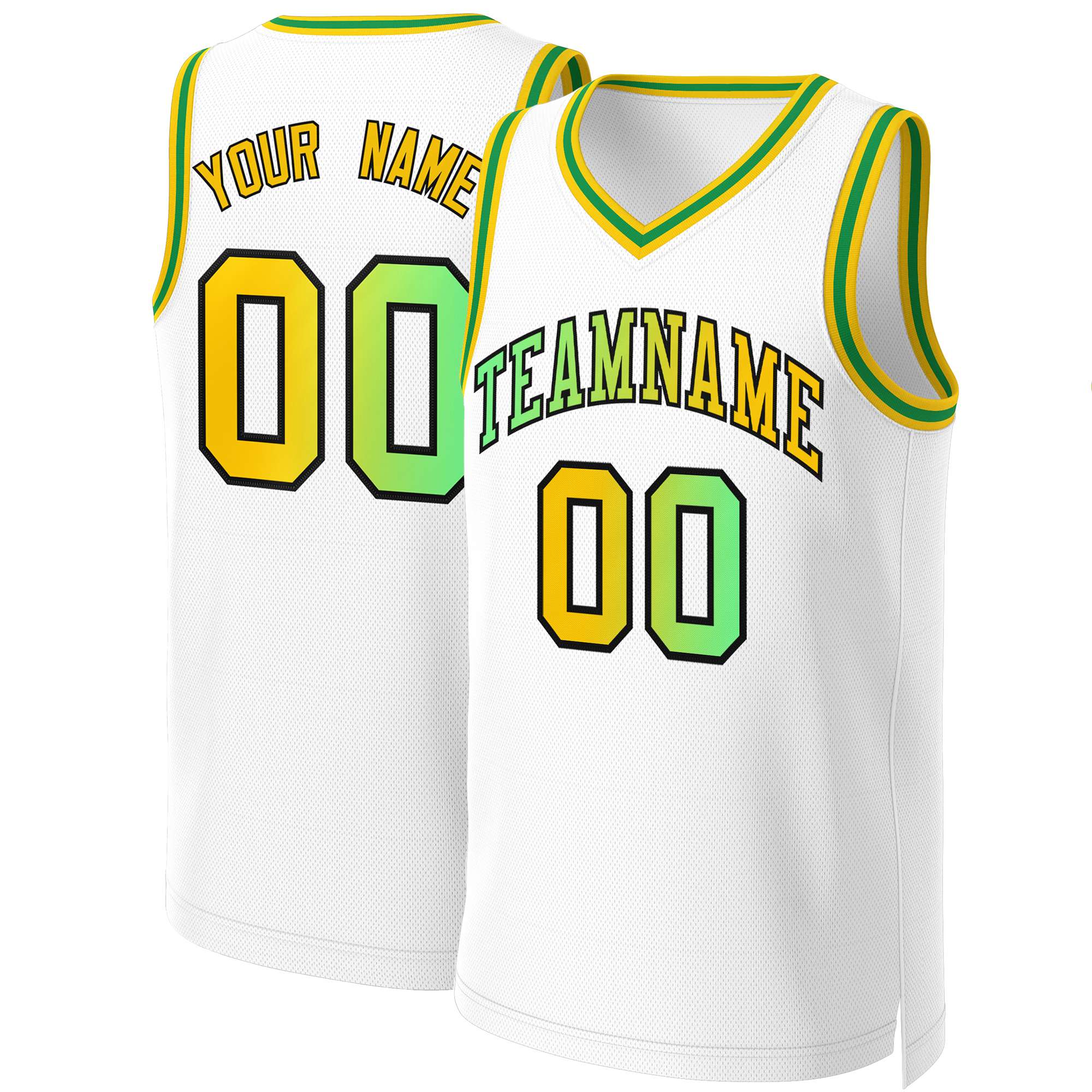 Custom White Green-Black Classic Gradient Fashion Tops Basketball Jersey