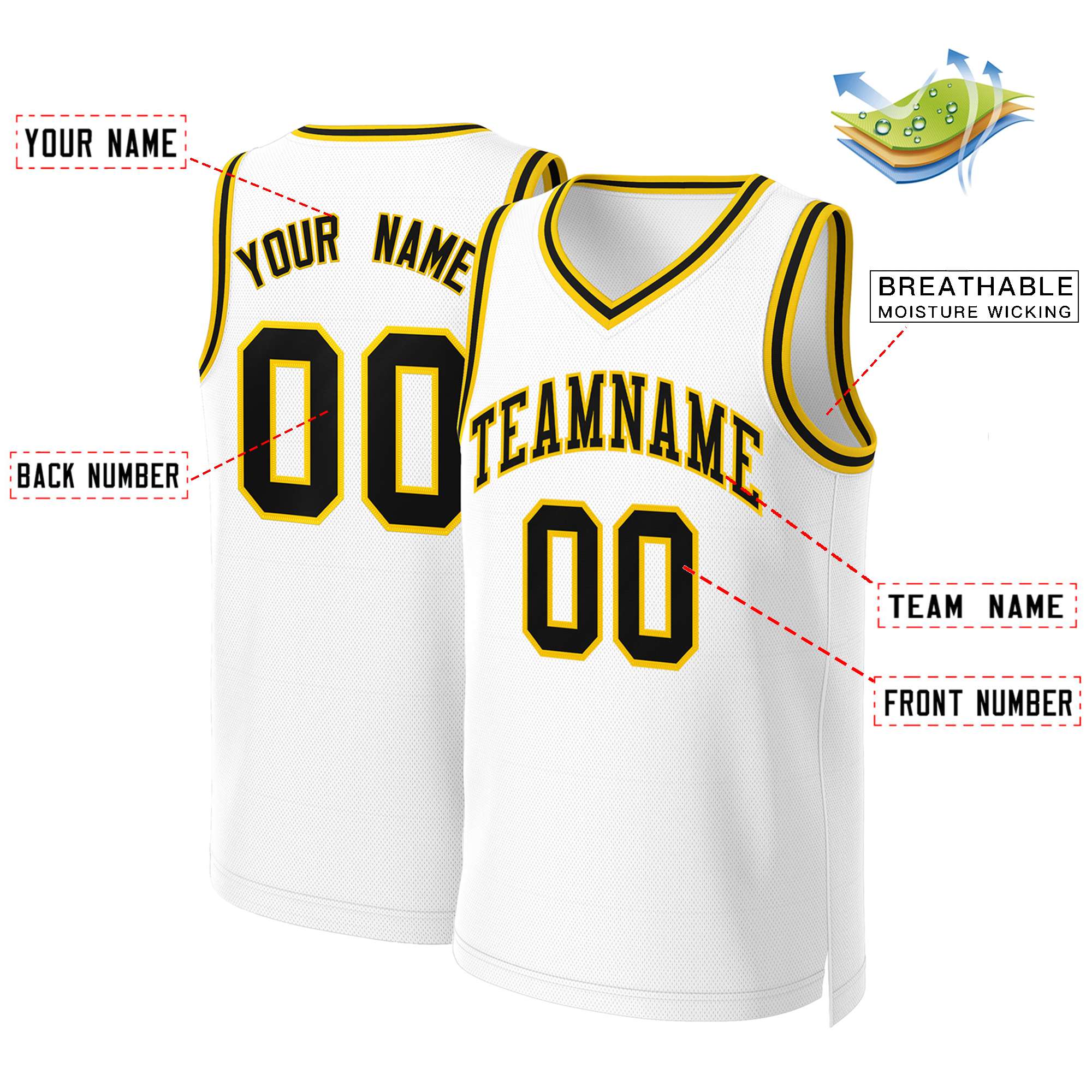 Custom White Black-Yellow Classic Tops Basketball Jersey