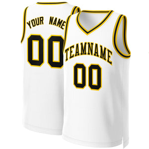 Maillot de basket-ball classique personnalisé blanc noir-jaune