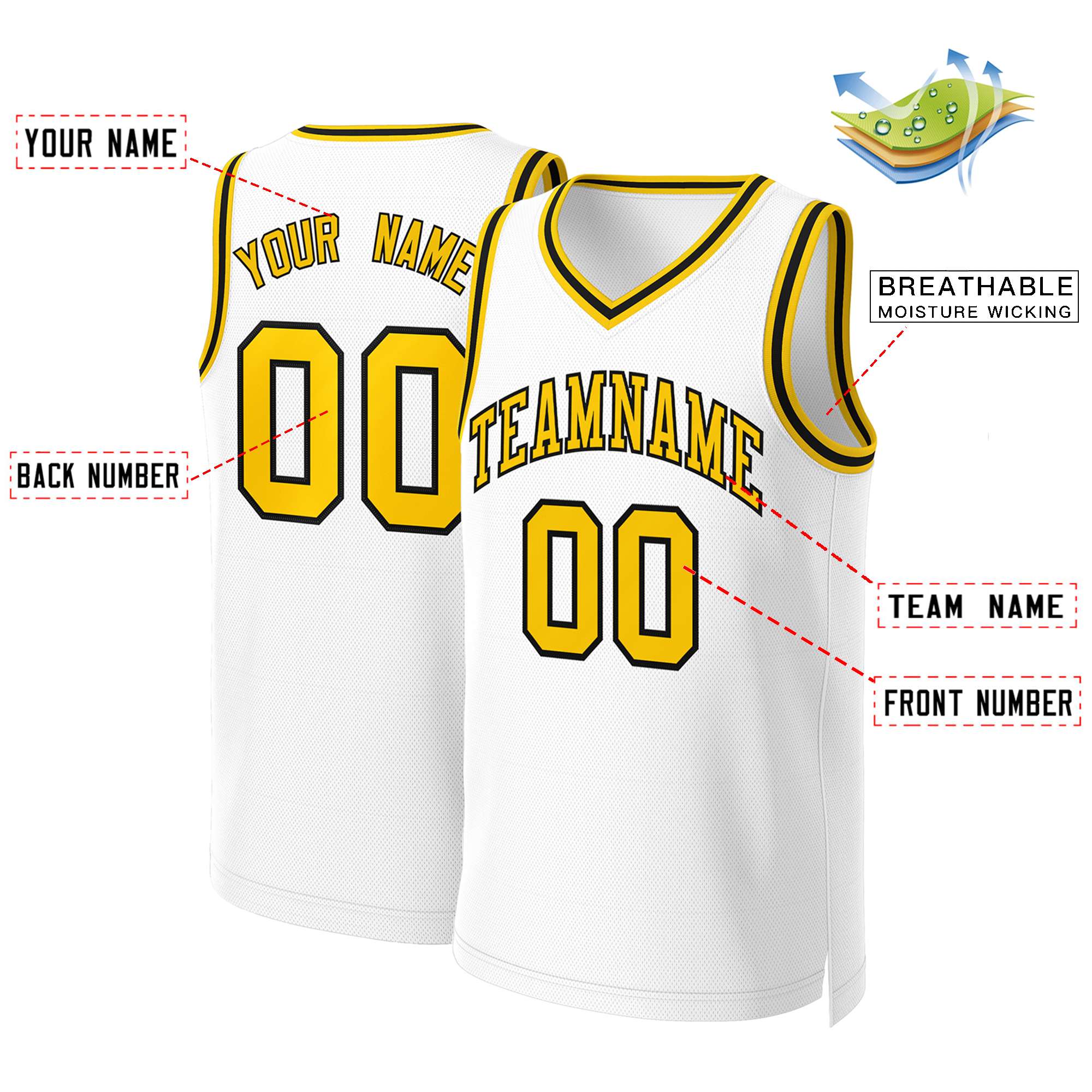 Custom White Yellow-Black Classic Tops Basketball Jersey