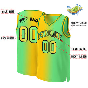 Maillot de basket-ball personnalisé jaune néon vert-noir dégradé, hauts à la mode