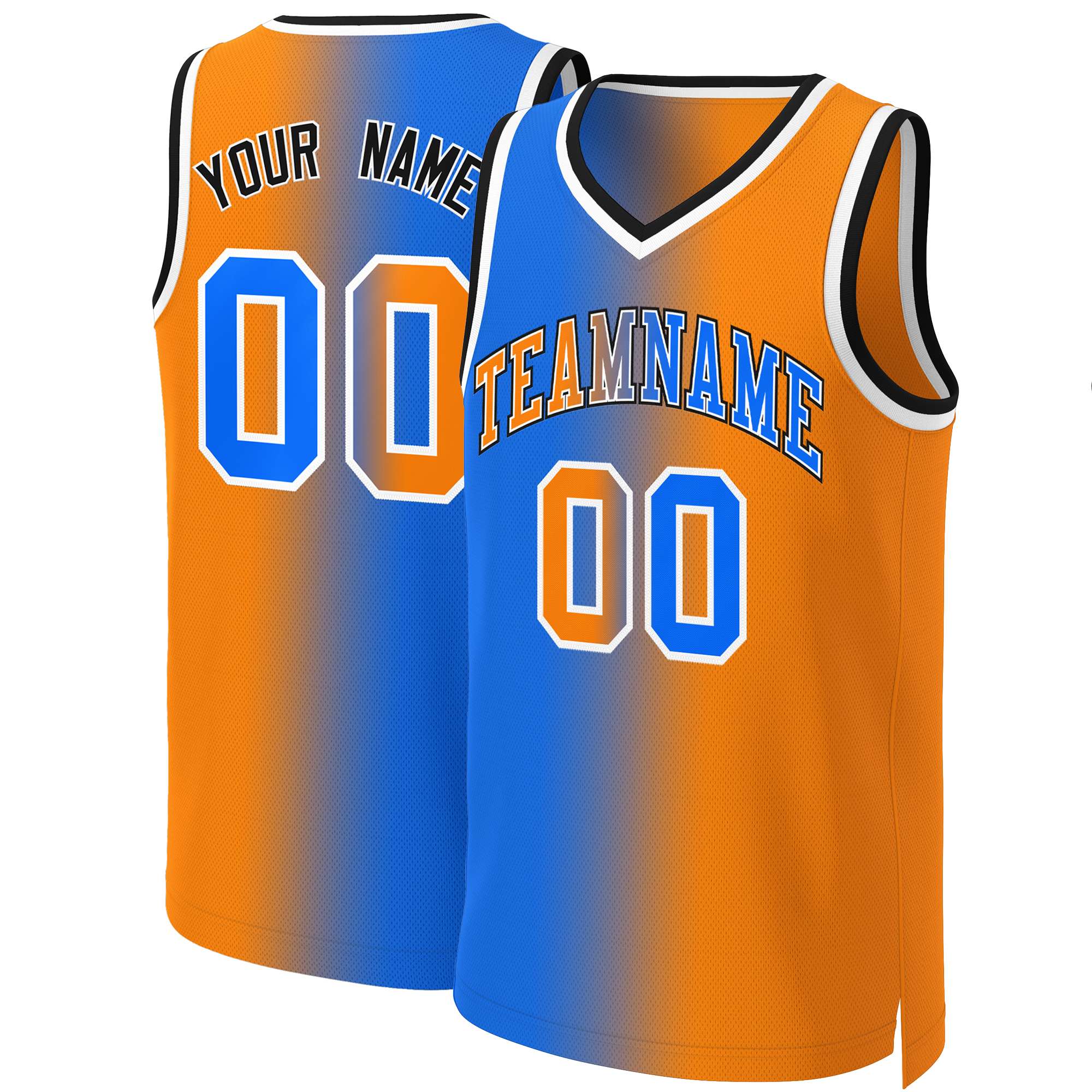 Custom Blue Orange-White Gradient Fashion Tops Basketball Jersey