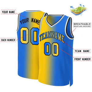 Custom Yellow Blue-Black Gradient Fashion Tops Basketball Jersey