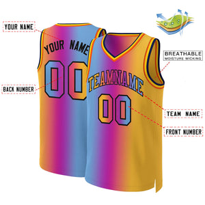 Custom Pink Yellow-Black Gradient Fashion Tops Basketball Jersey