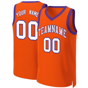 Maillot de basket-ball classique personnalisé Orange blanc-violet