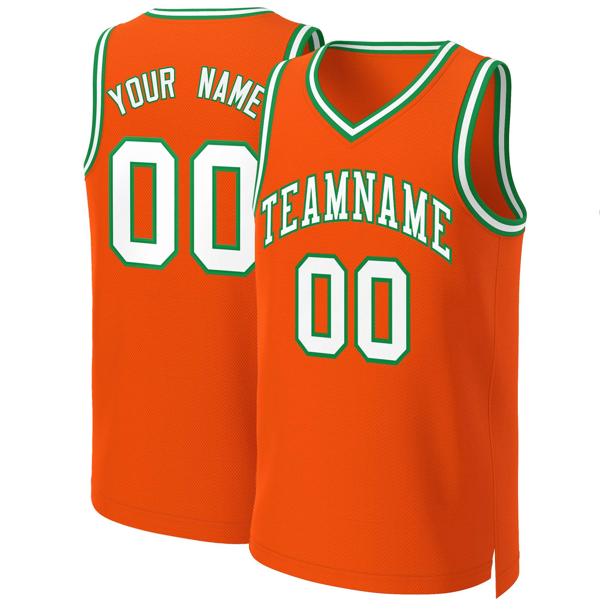 Maillot de basket-ball classique personnalisé Orange blanc-vert Kelly