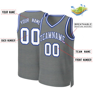 Maillot de basket-ball classique personnalisé gris foncé blanc-Royal