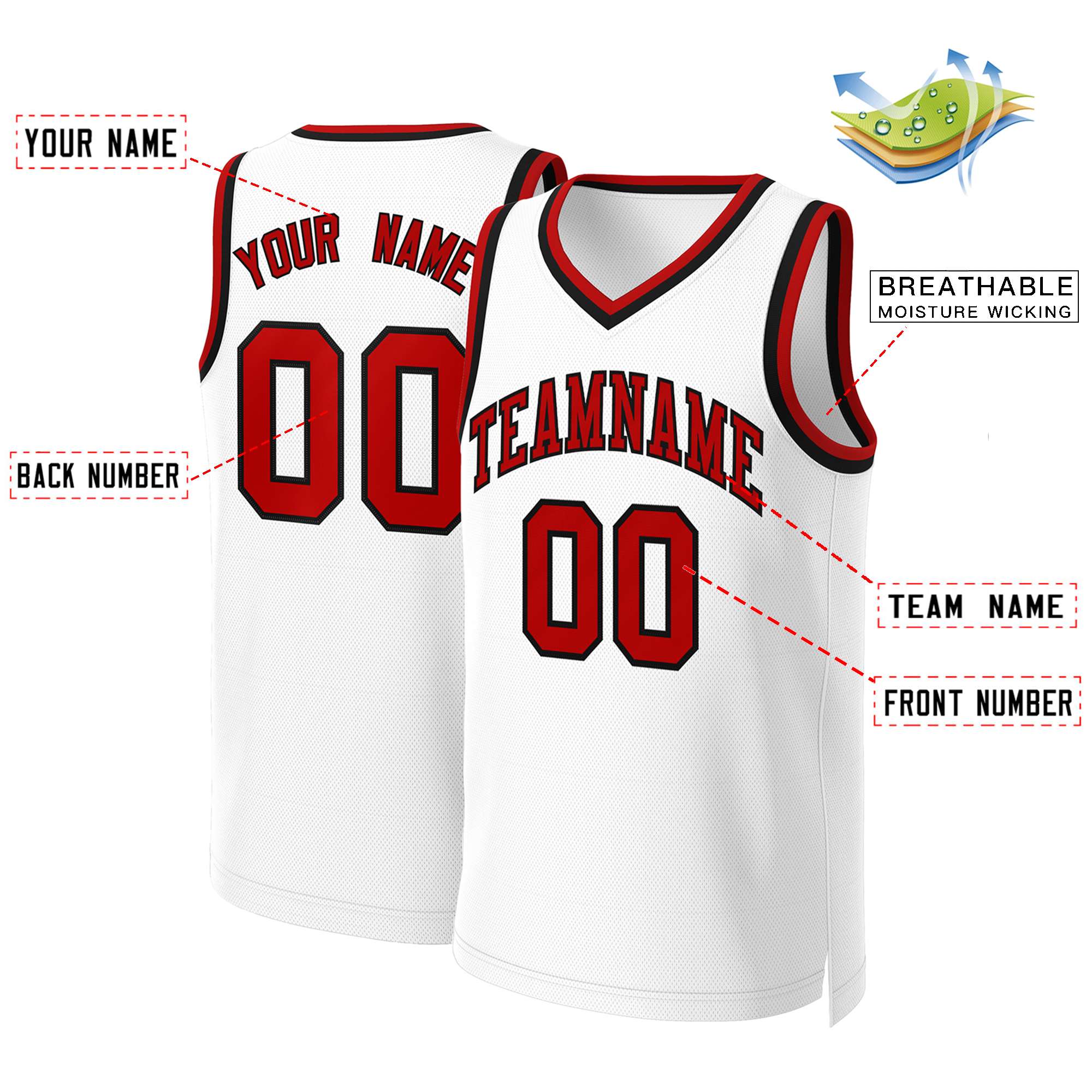 Custom White Red-Black Classic Tops Basketball Jersey