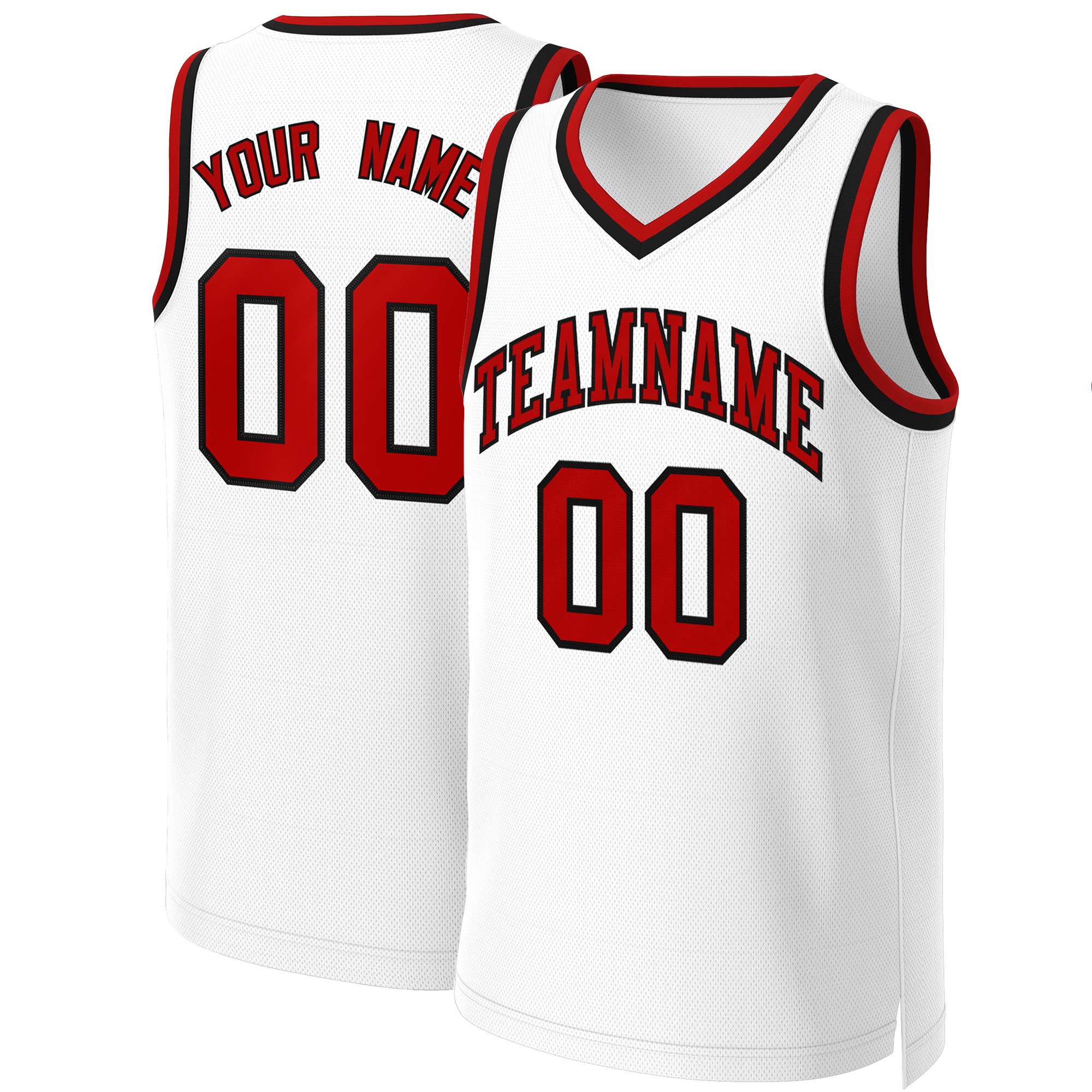 Maillot de basket-ball classique personnalisé blanc rouge-noir