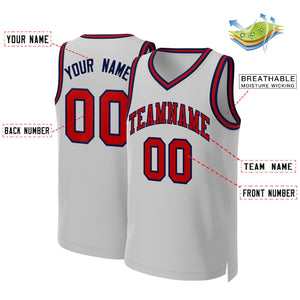 Maillot de basket-ball classique personnalisé gris rouge-marine