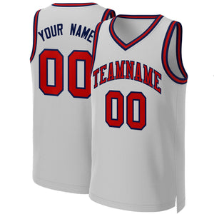 Maillot de basket-ball classique personnalisé gris rouge-marine