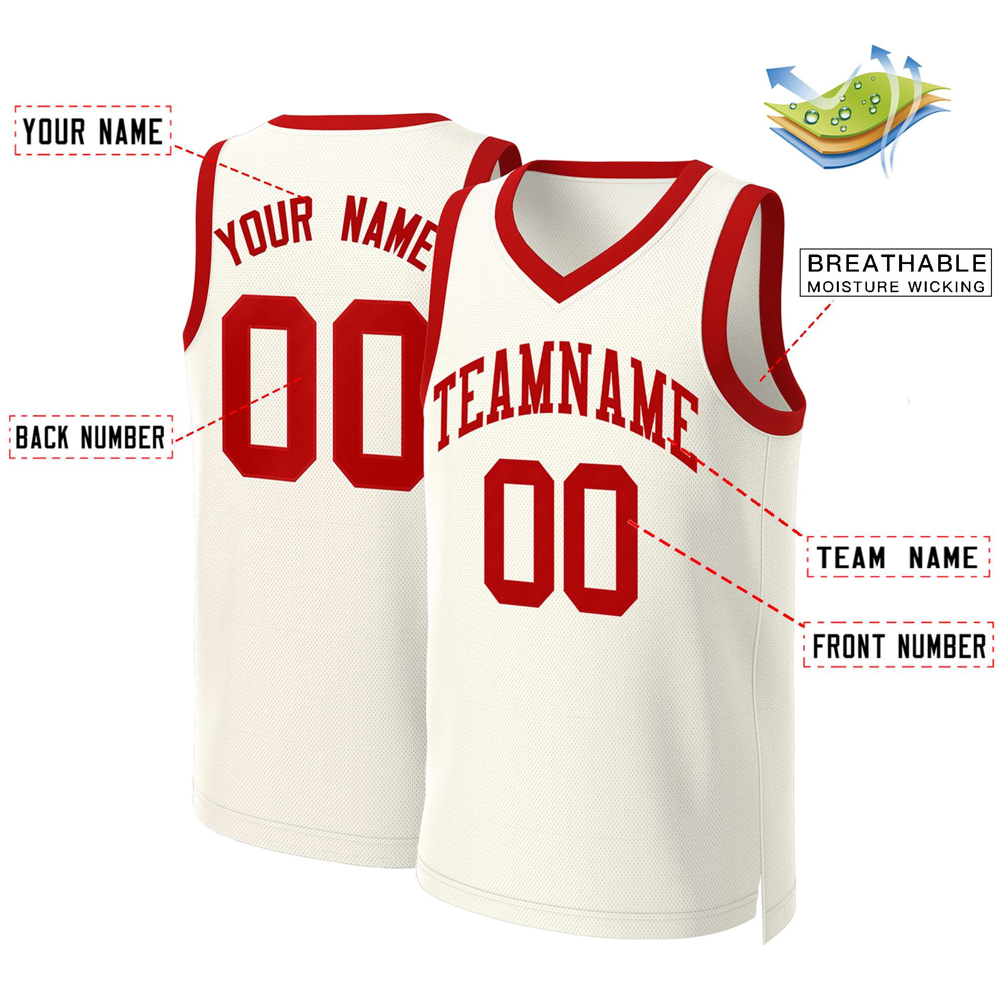 Maillot de basket-ball classique rouge kaki personnalisé