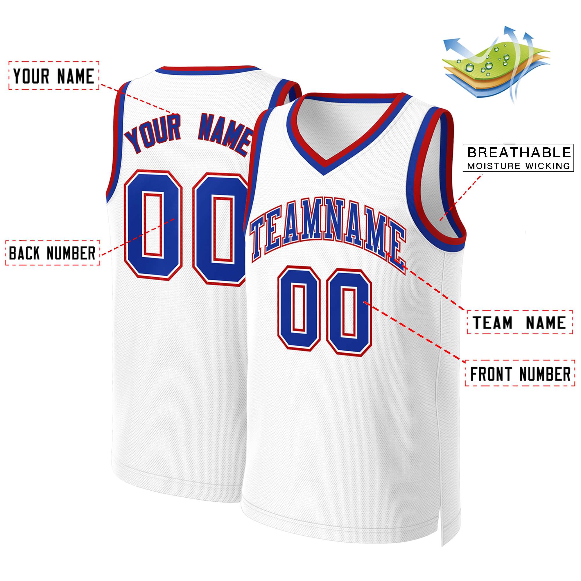 Custom White Royal-White Classic Tops Basketball Jersey