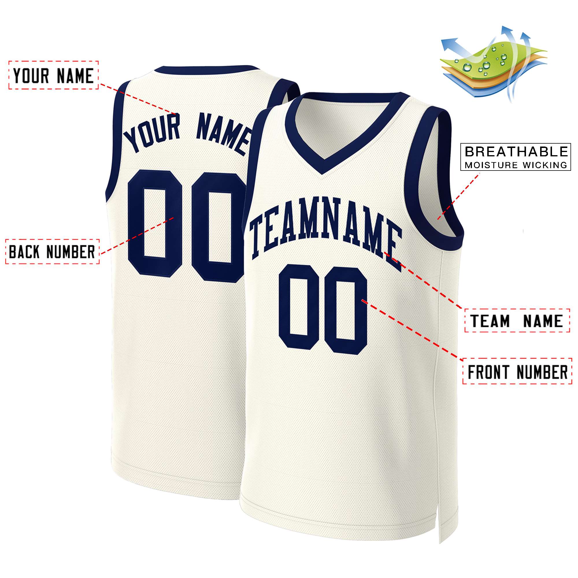 Maillot de basket-ball classique kaki marine personnalisé