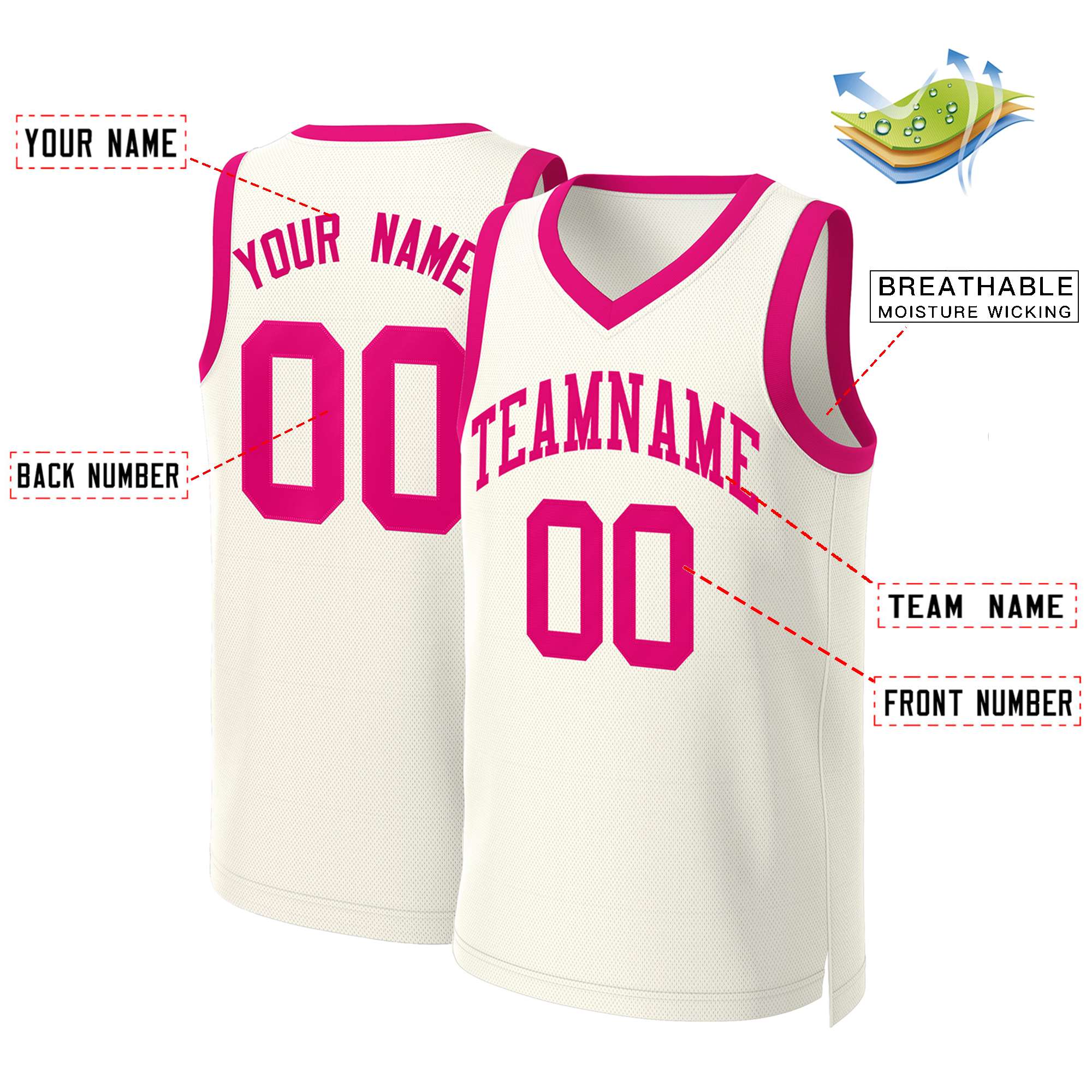 Maillot de basket-ball classique rose kaki personnalisé