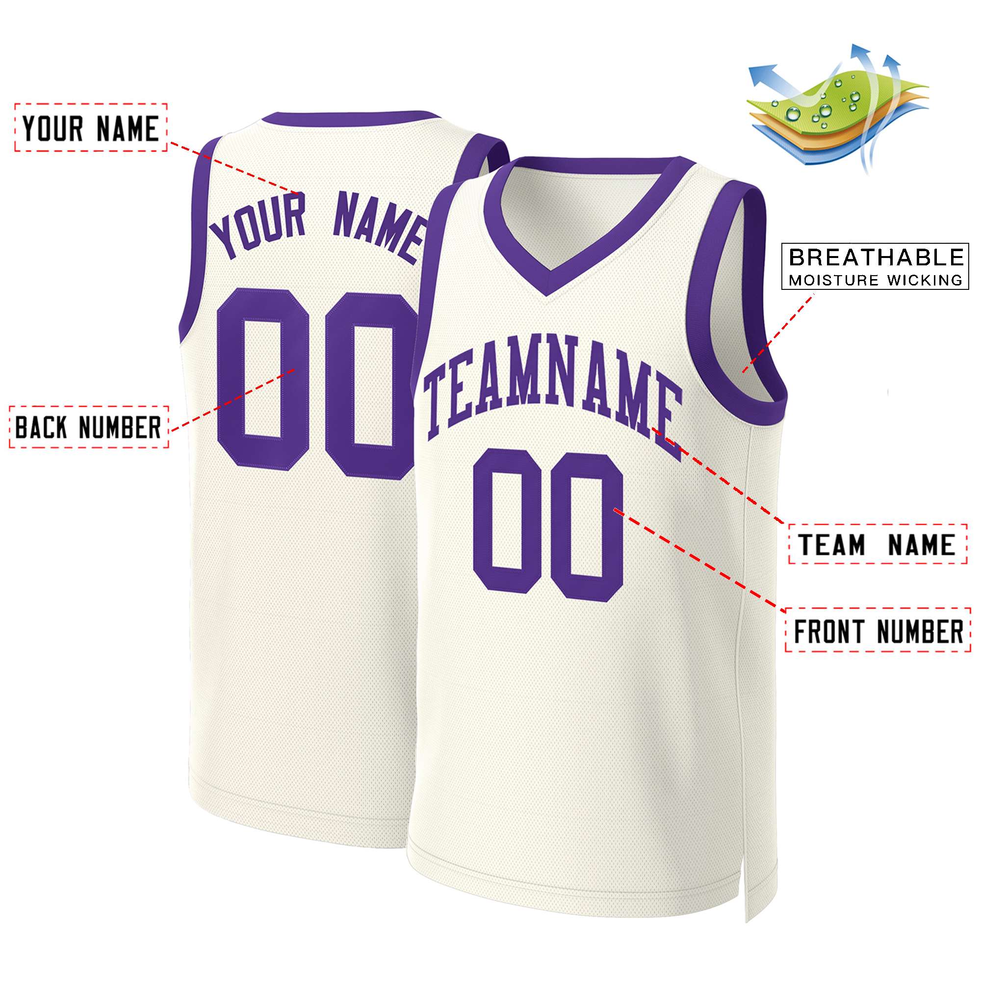 Maillot de basket-ball classique personnalisé kaki violet