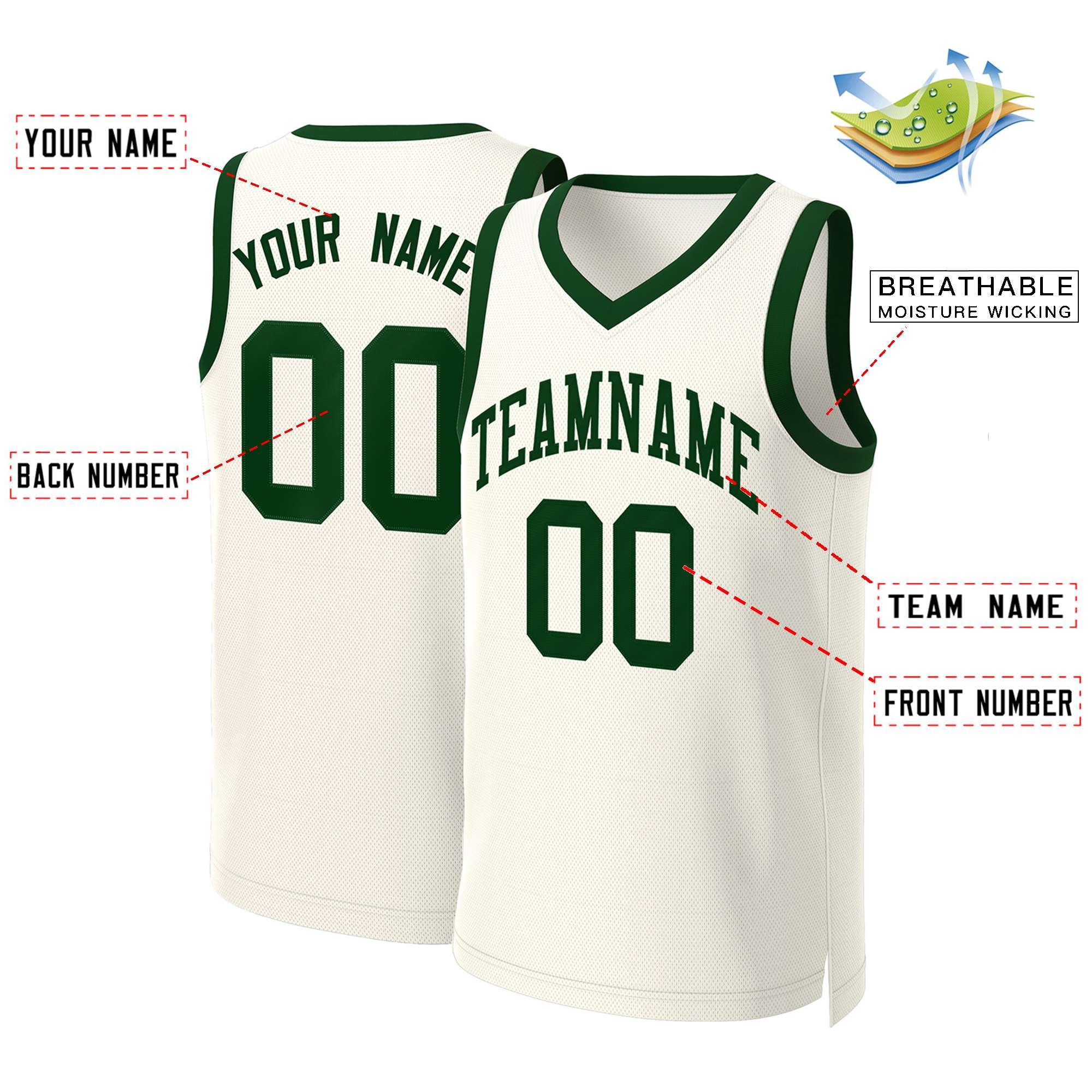 Maillot de basket-ball classique vert kaki personnalisé