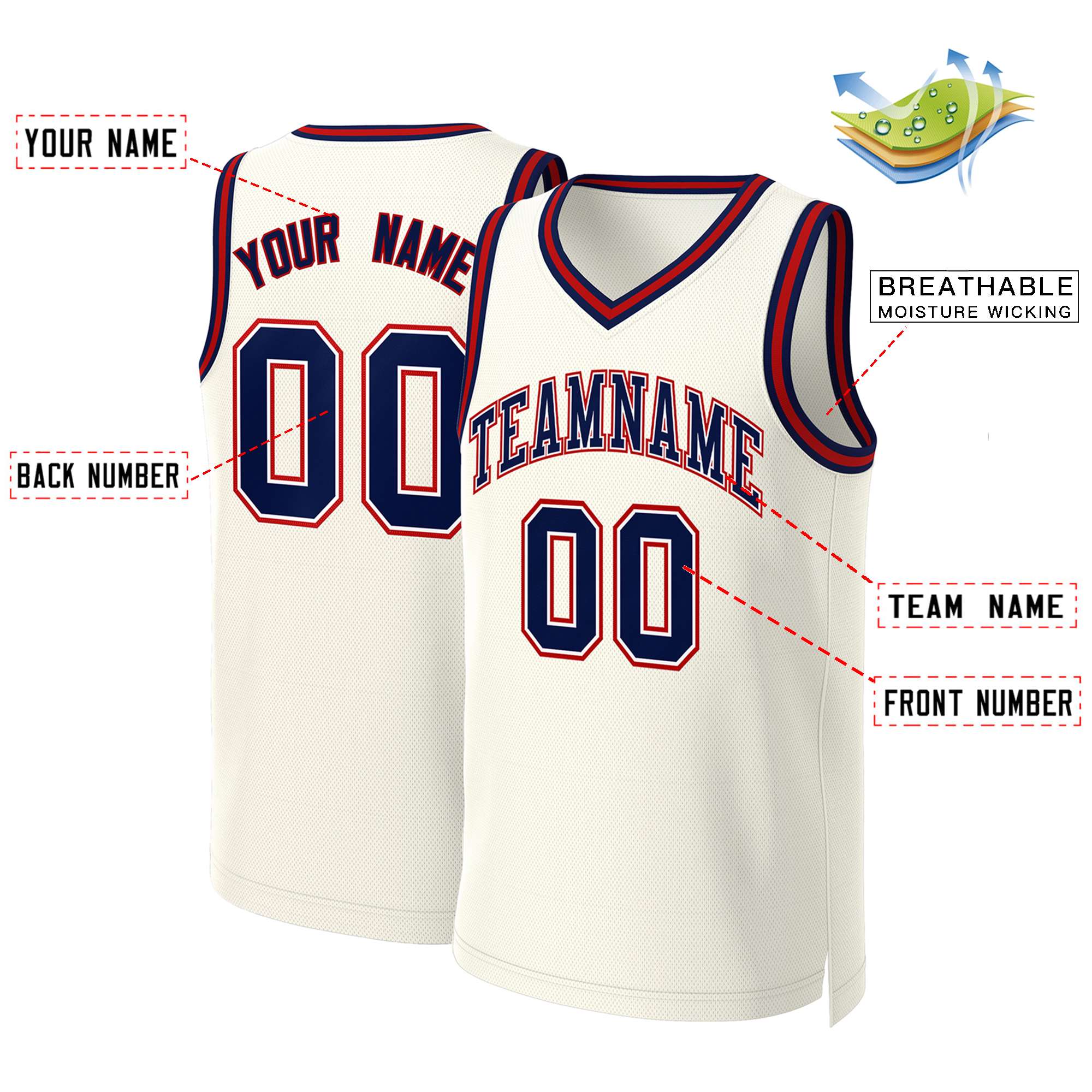 Maillot de basket-ball classique personnalisé kaki marine-blanc