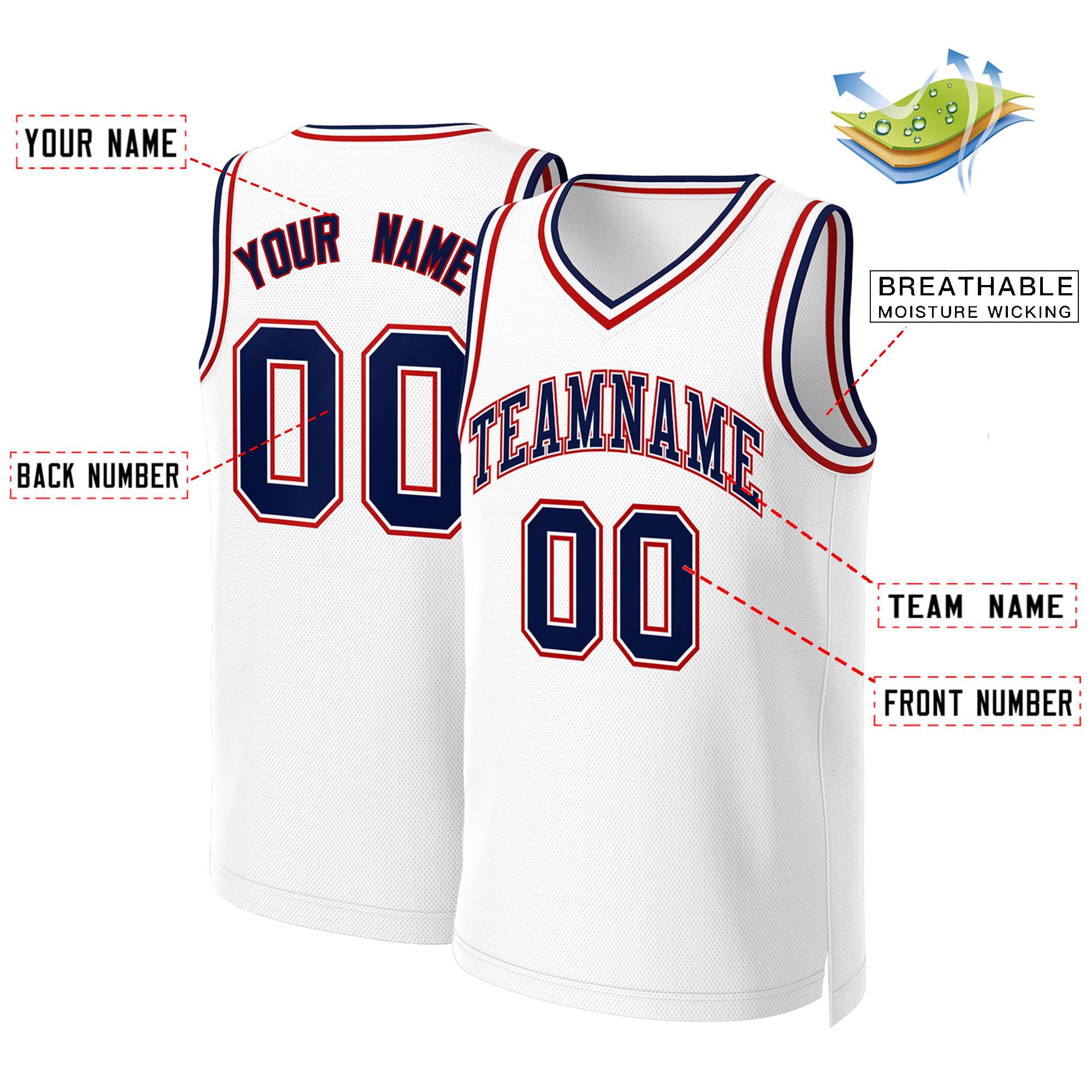 Custom White Navy-White Classic Tops Basketball Jersey