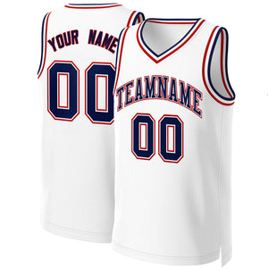 Maillot de basket-ball classique personnalisé blanc marine-blanc