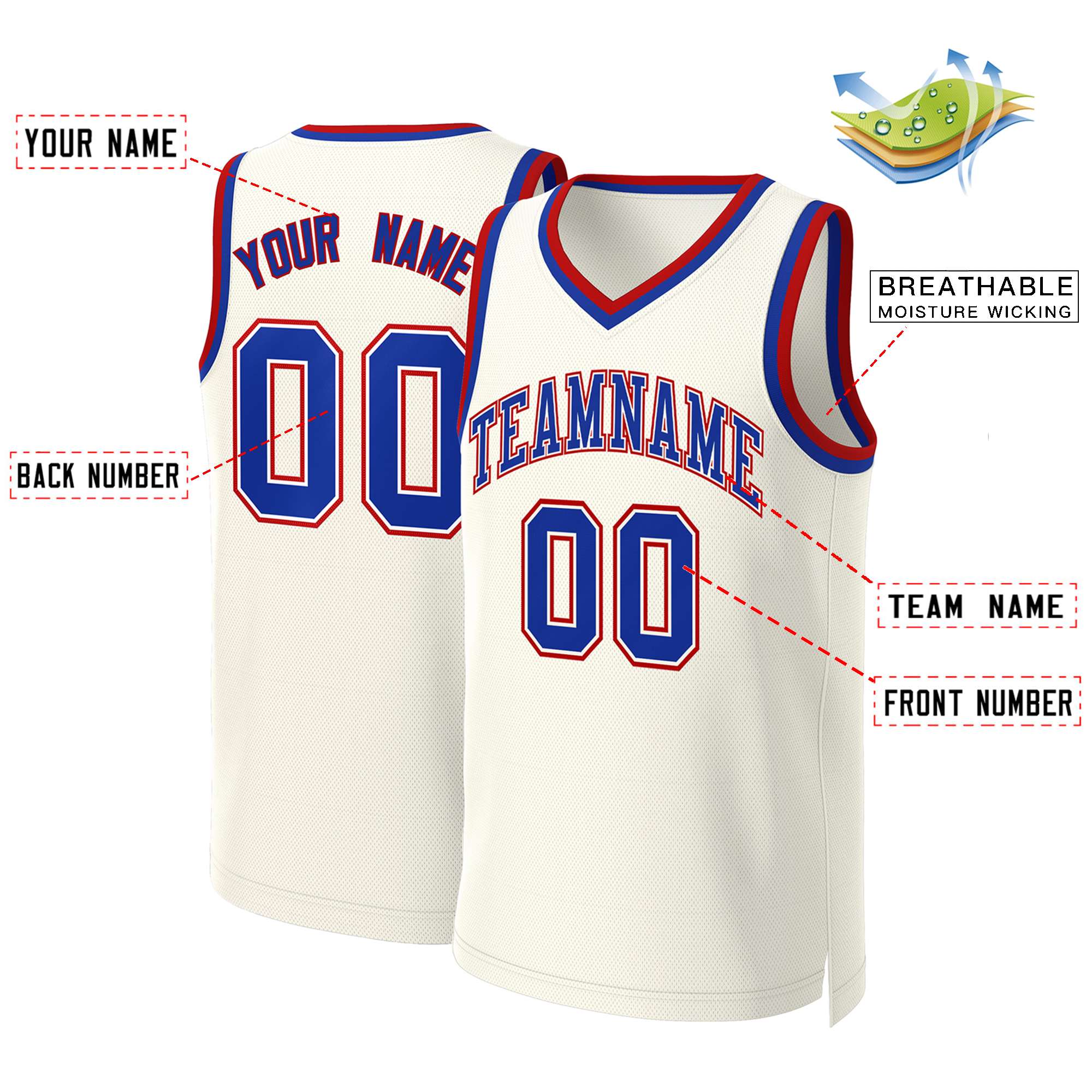 Maillot de basket-ball classique kaki personnalisé, Royal-blanc