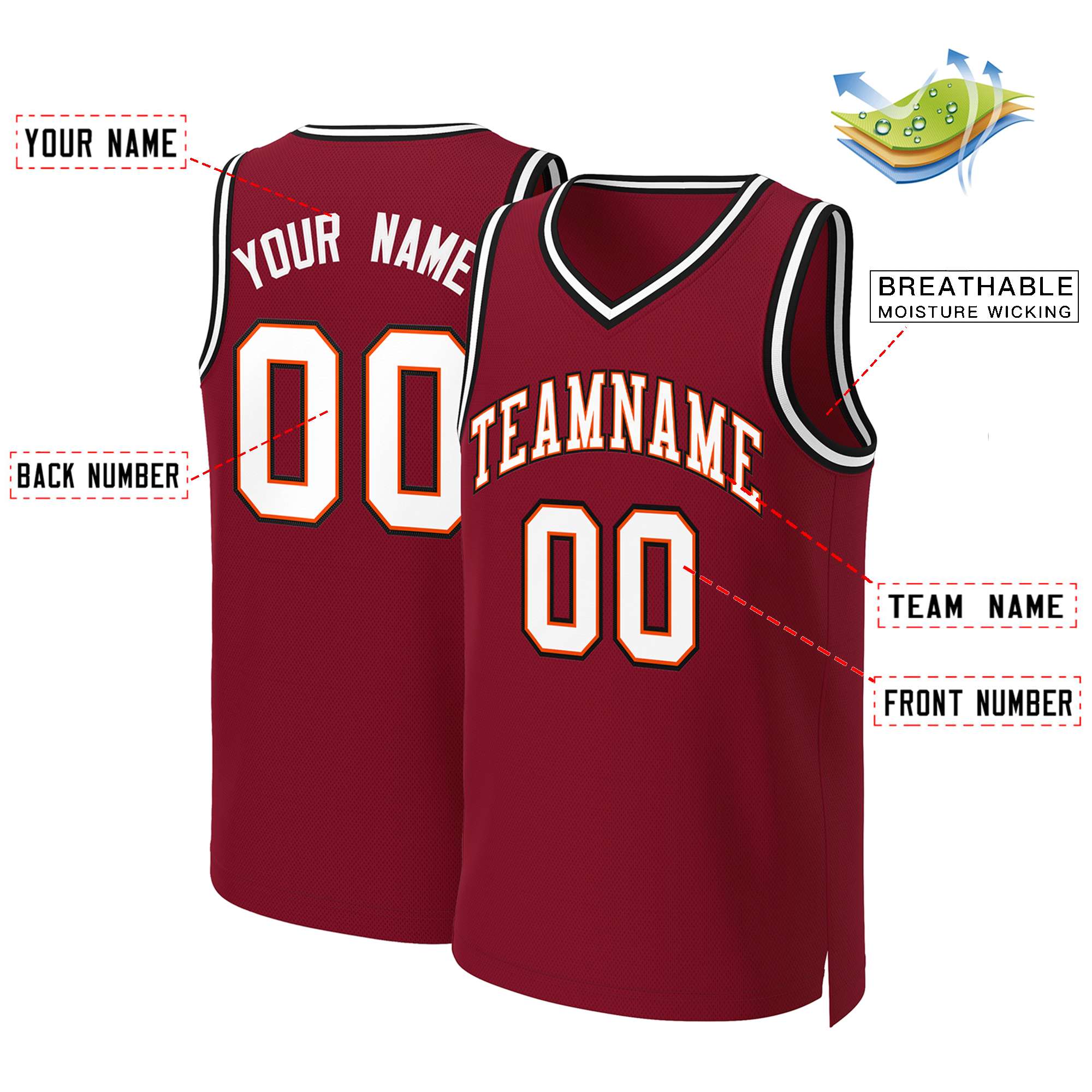 Maillot de basket-ball classique personnalisé marron blanc-Orange