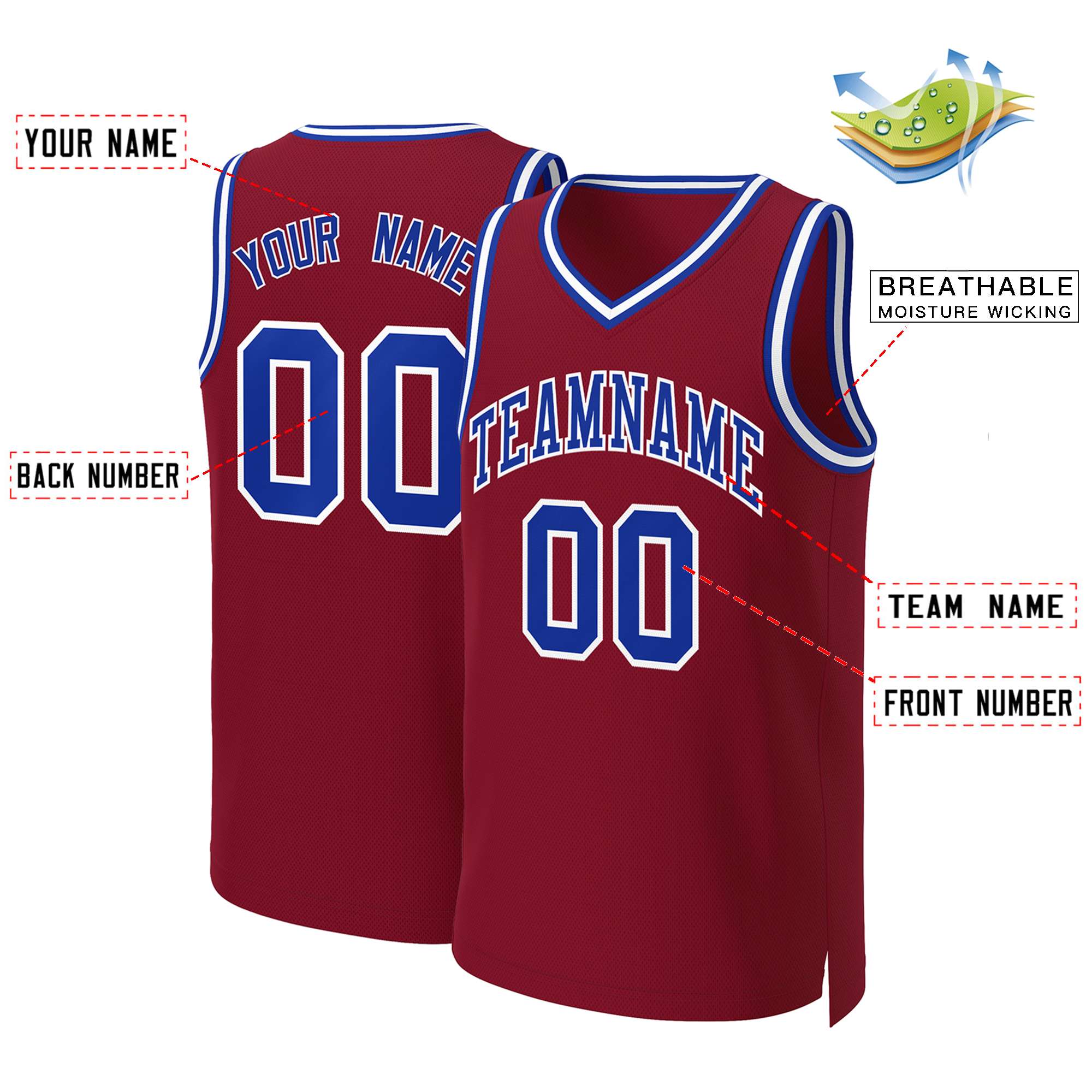 Custom Maroon Royal-White Classic Tops Basketball Jersey