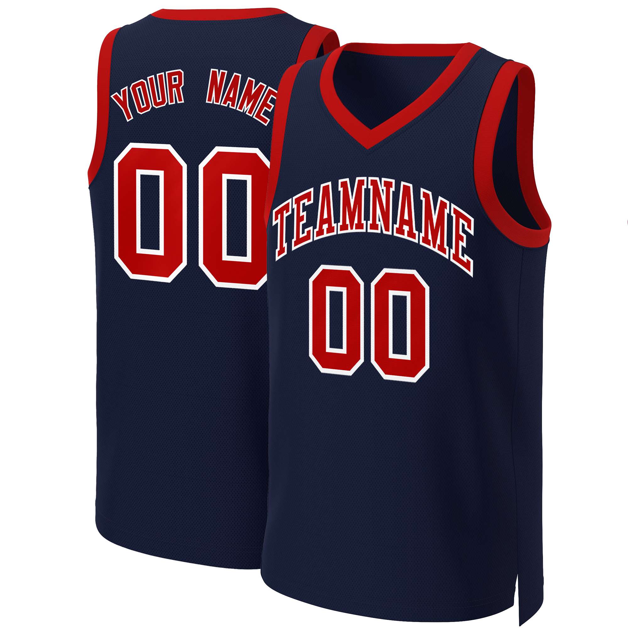 Maillot de basket-ball classique personnalisé, bleu marine, rouge et blanc