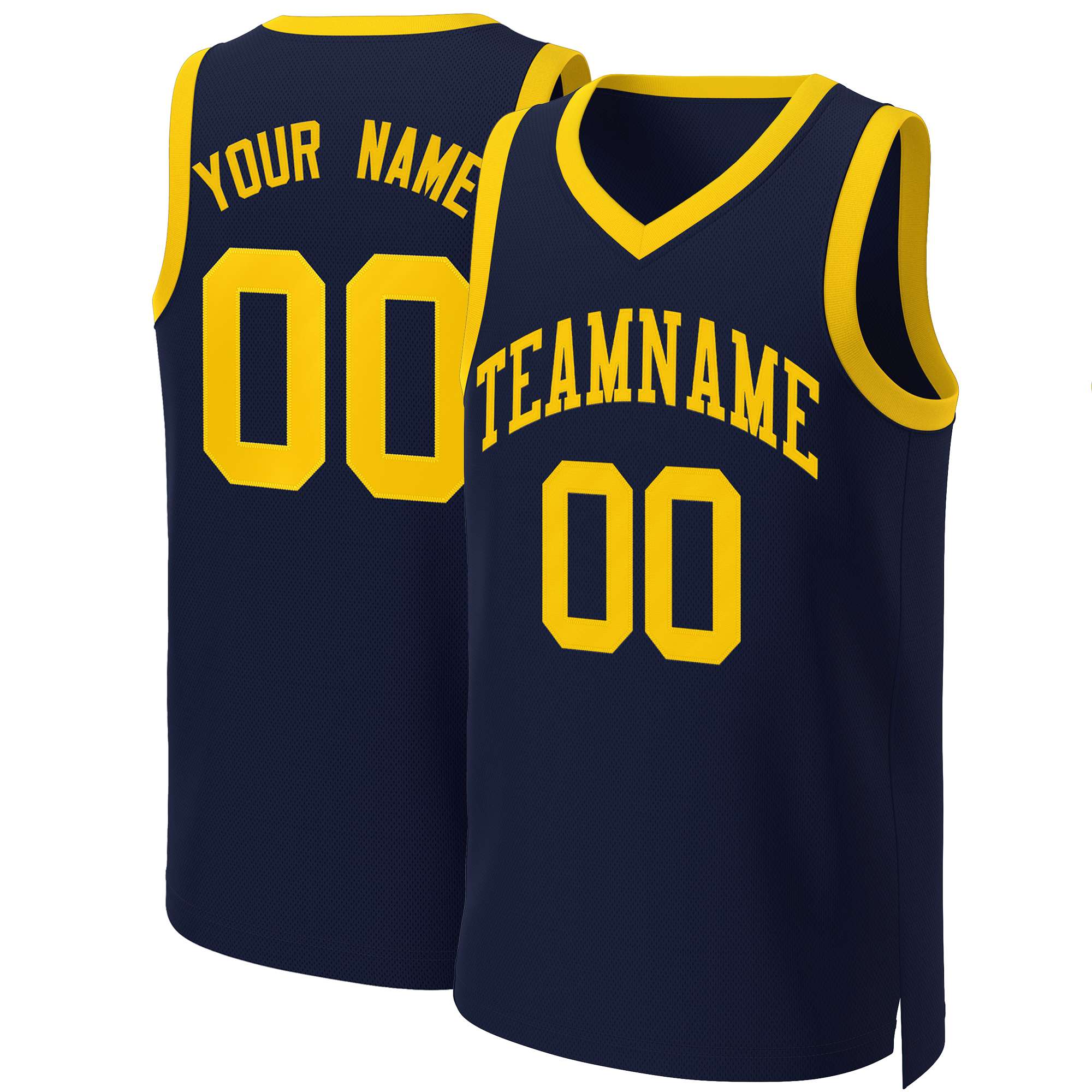 Maillot de basket-ball classique jaune marine personnalisé