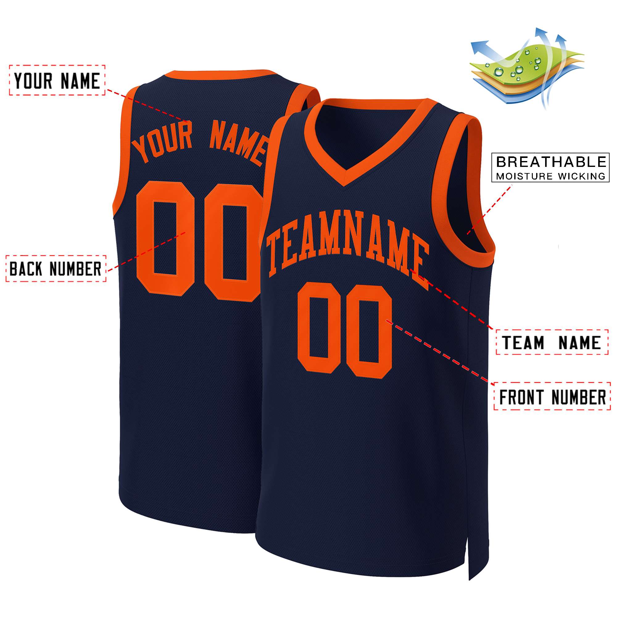 Custom Navy Orange Classic Tops Basketball Jersey