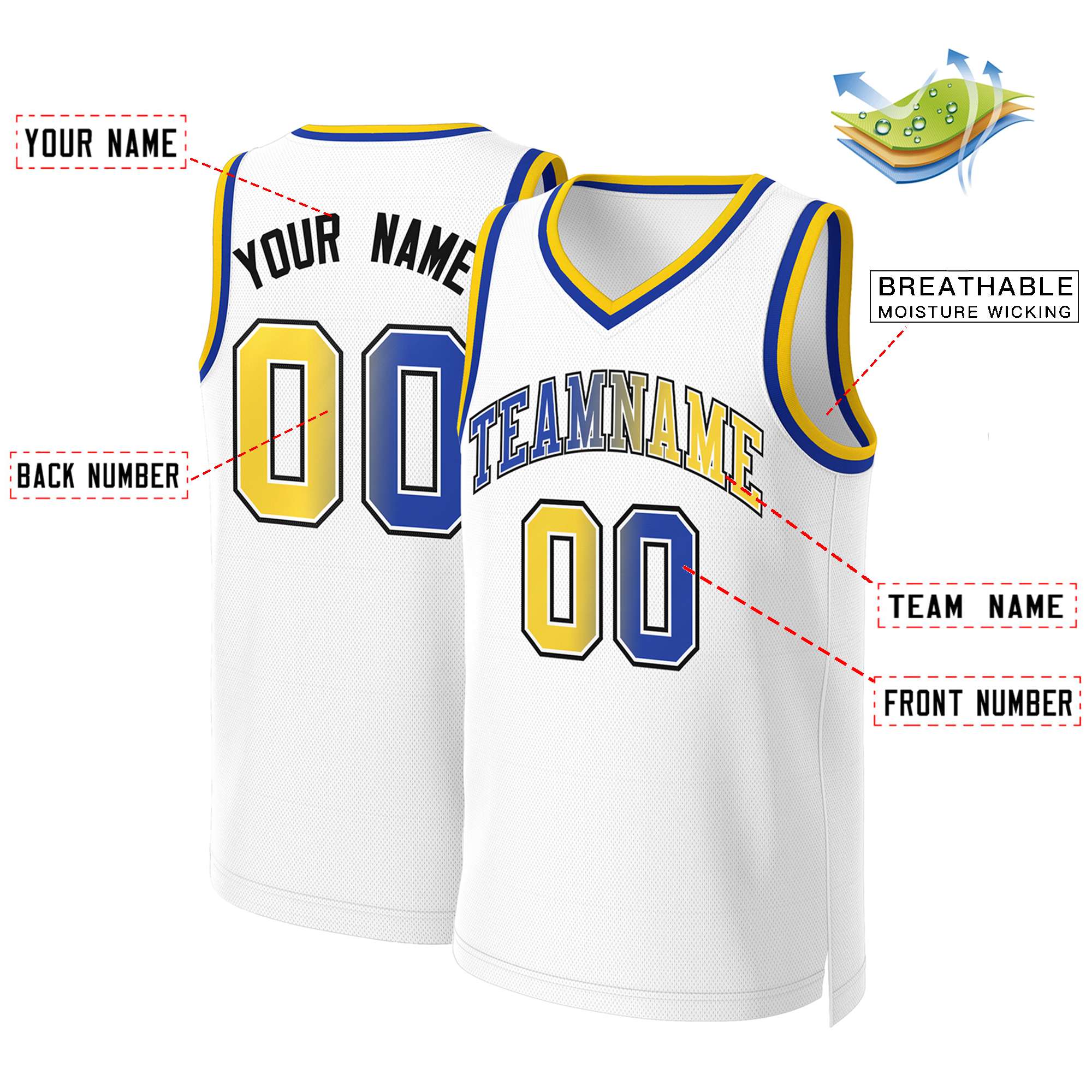 Custom White Royal-White Classic Gradient Fashion Tops Basketball Jersey