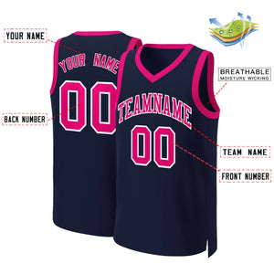 Custom Navy Pink-White Classic Tops Basketball Jersey