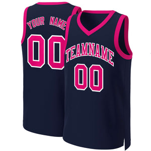 Custom Navy Pink-White Classic Tops Basketball Jersey