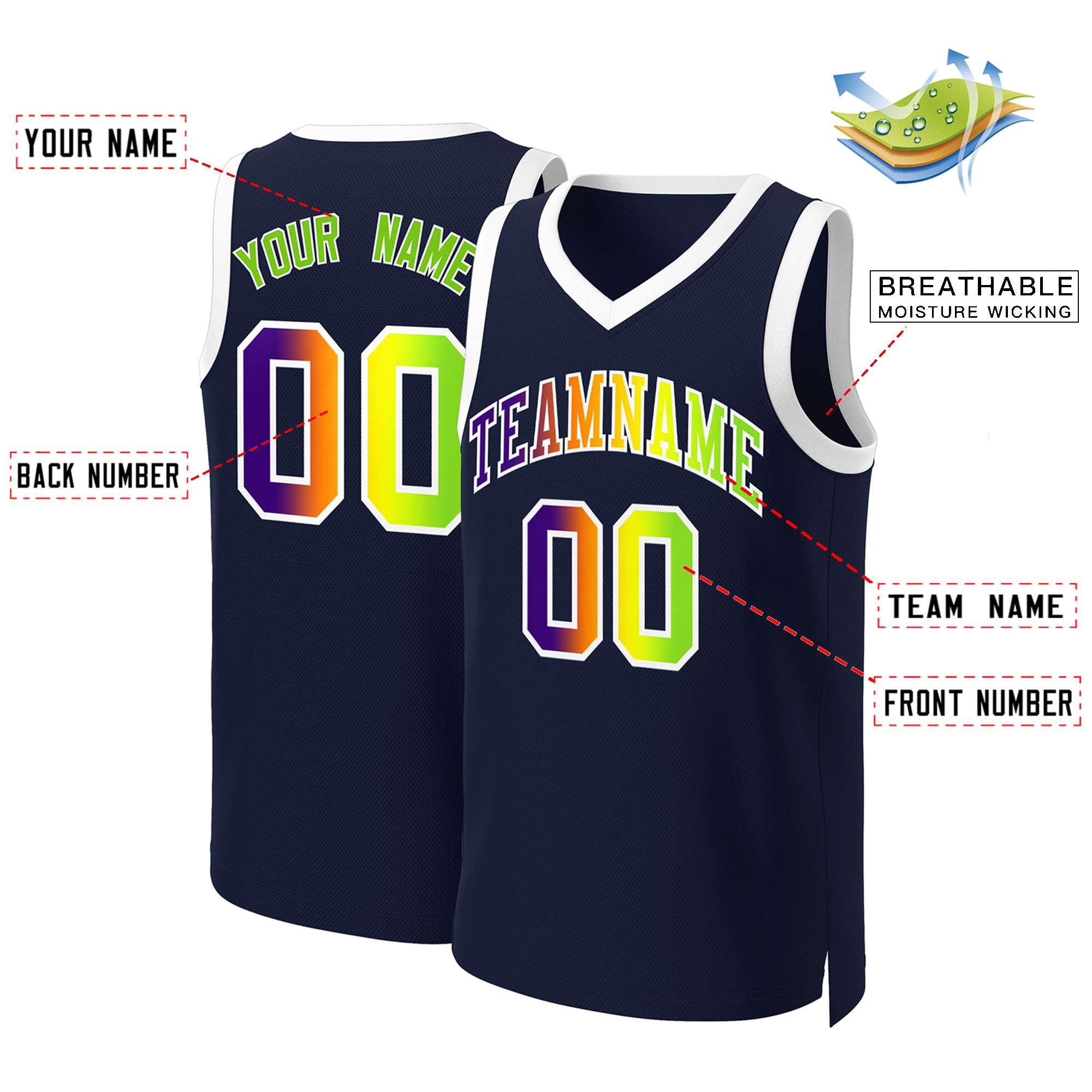 Custom Navy Purple-White Classic Gradient Fashion Tops Basketball Jersey