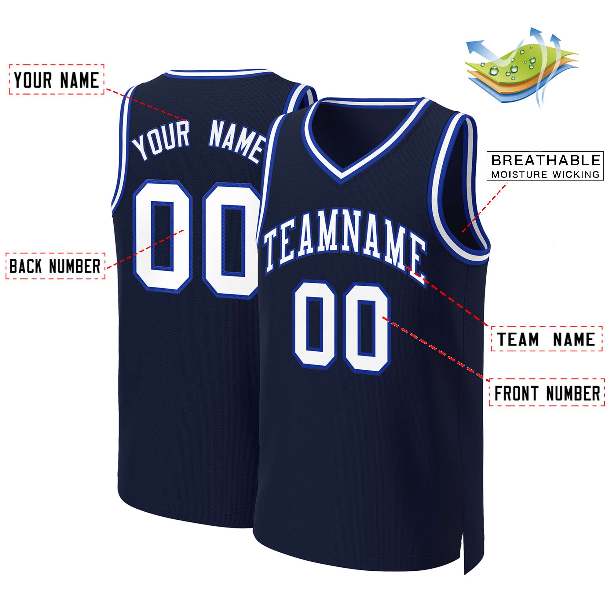 Custom Navy White-Royal Classic Tops Basketball Jersey