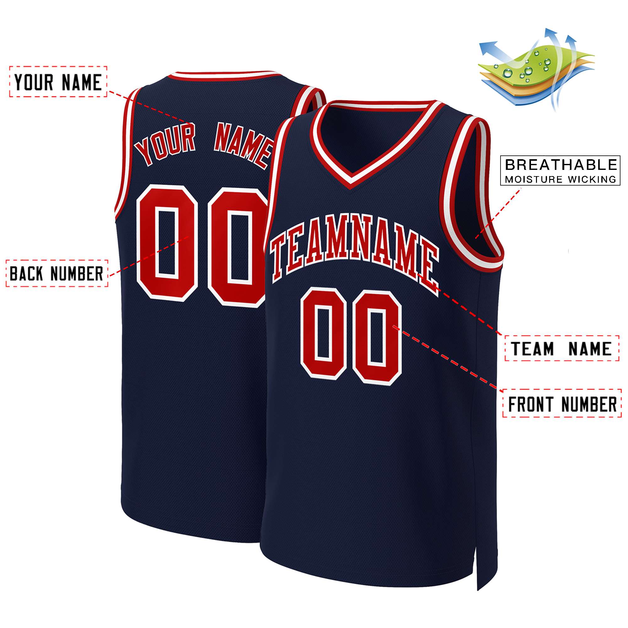 Custom Navy Red-White Classic Tops Basketball Jersey