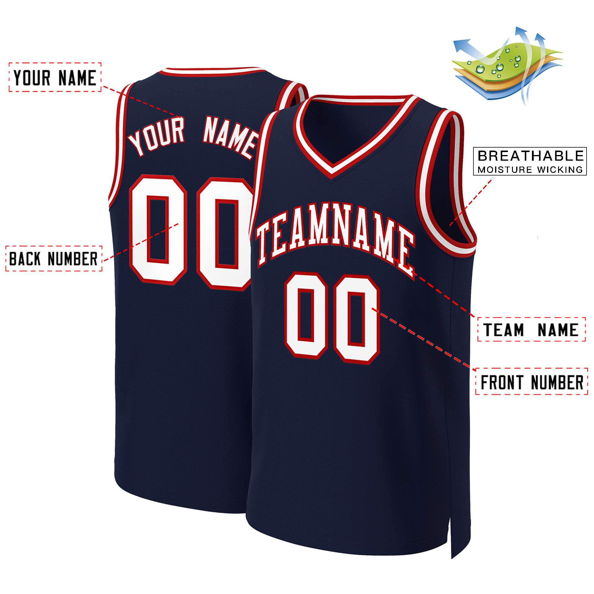 Custom Navy White-Red Classic Tops Basketball Jersey