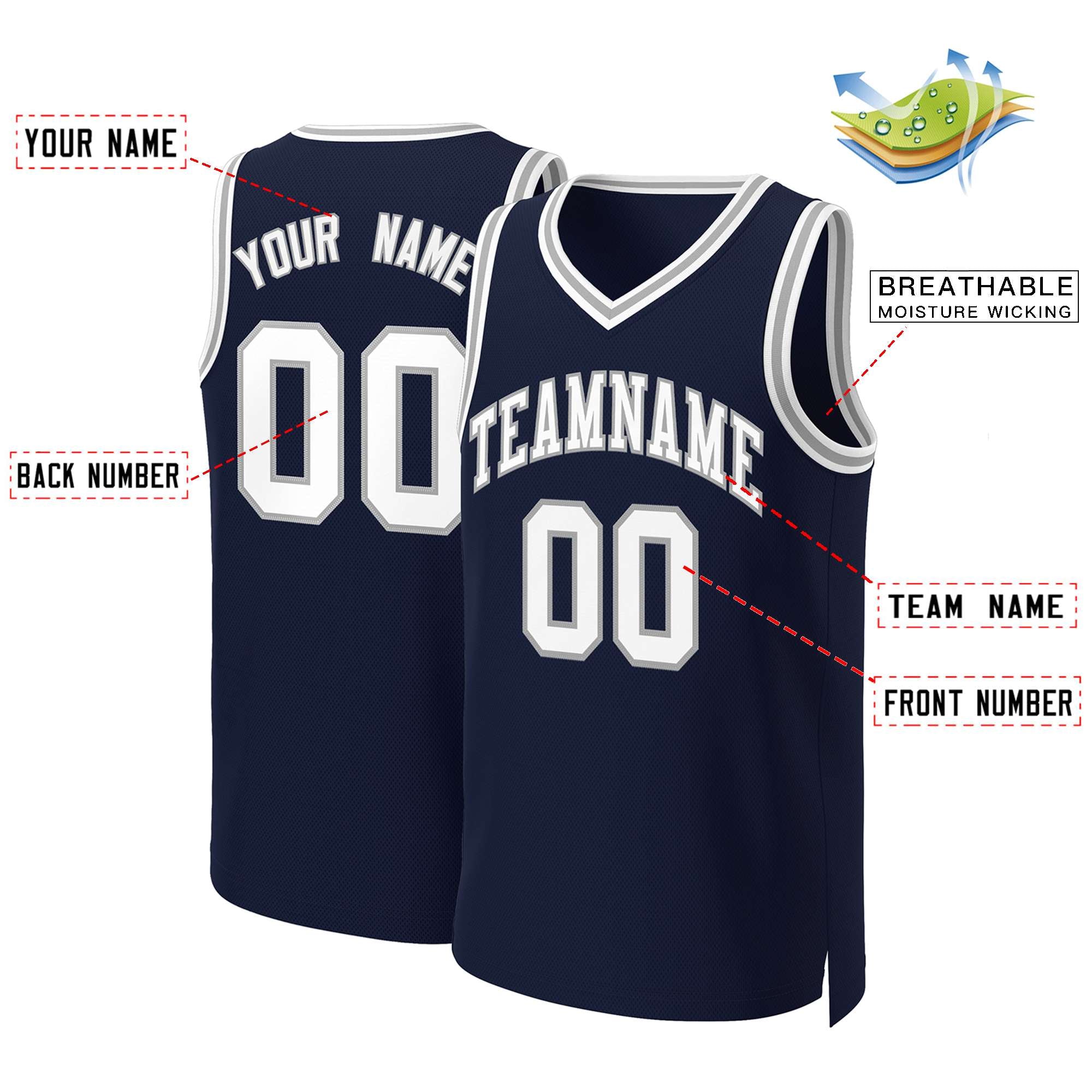 Custom Navy White-Gray Classic Tops Basketball Jersey