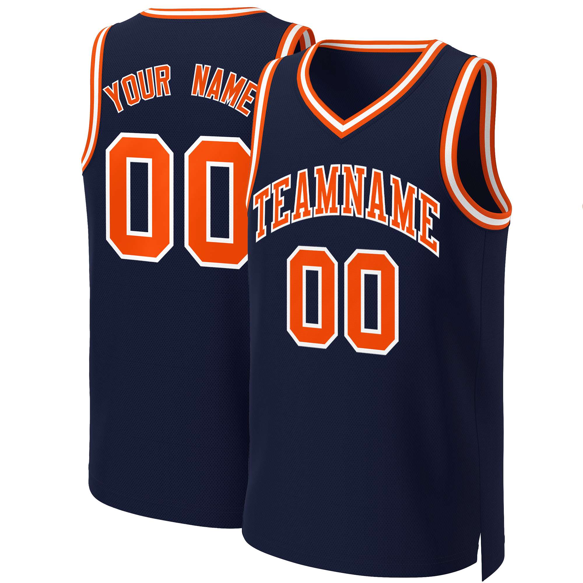 Maillot de basket-ball classique personnalisé, bleu marine, Orange-blanc