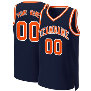 Custom Navy Orange-White Classic Tops Basketball Jersey