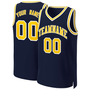 Custom Navy Yellow-White Classic Tops Basketball Jersey