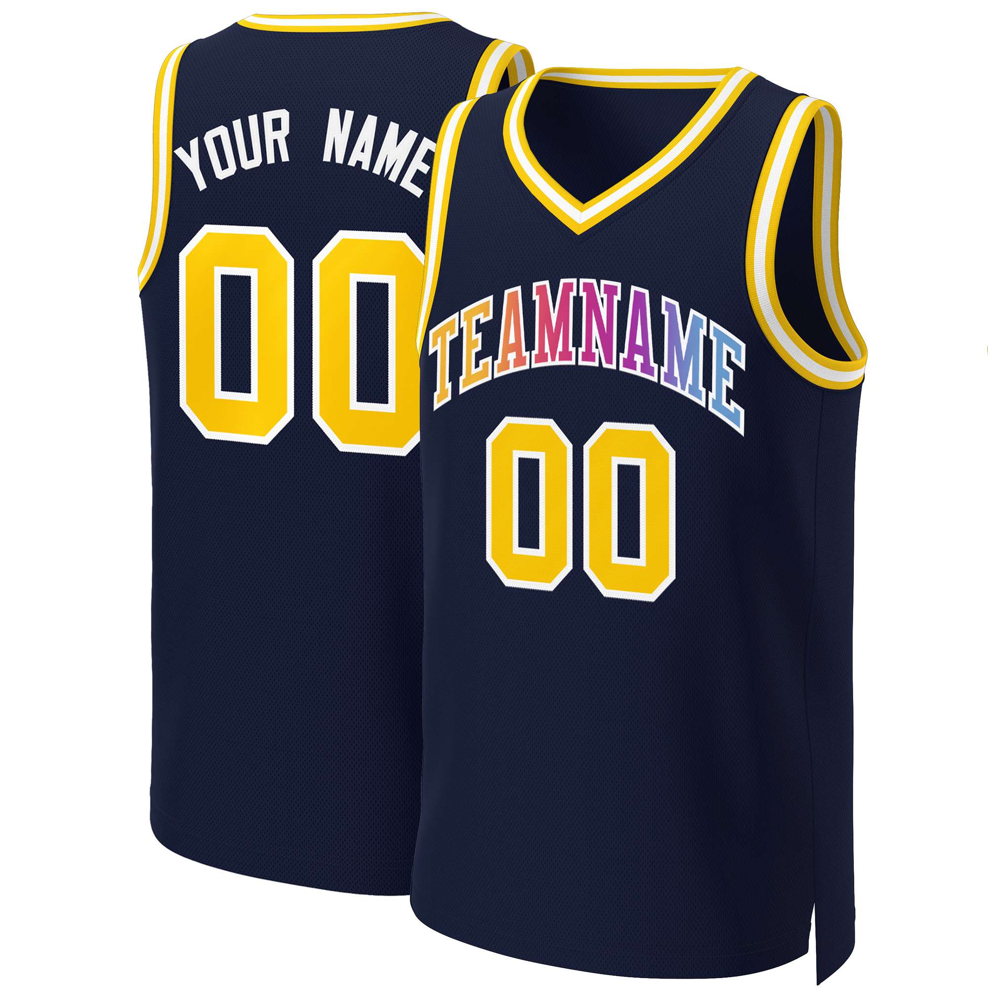 Custom Navy Yellow-White Classic Gradient Fashion Tops Basketball Jersey