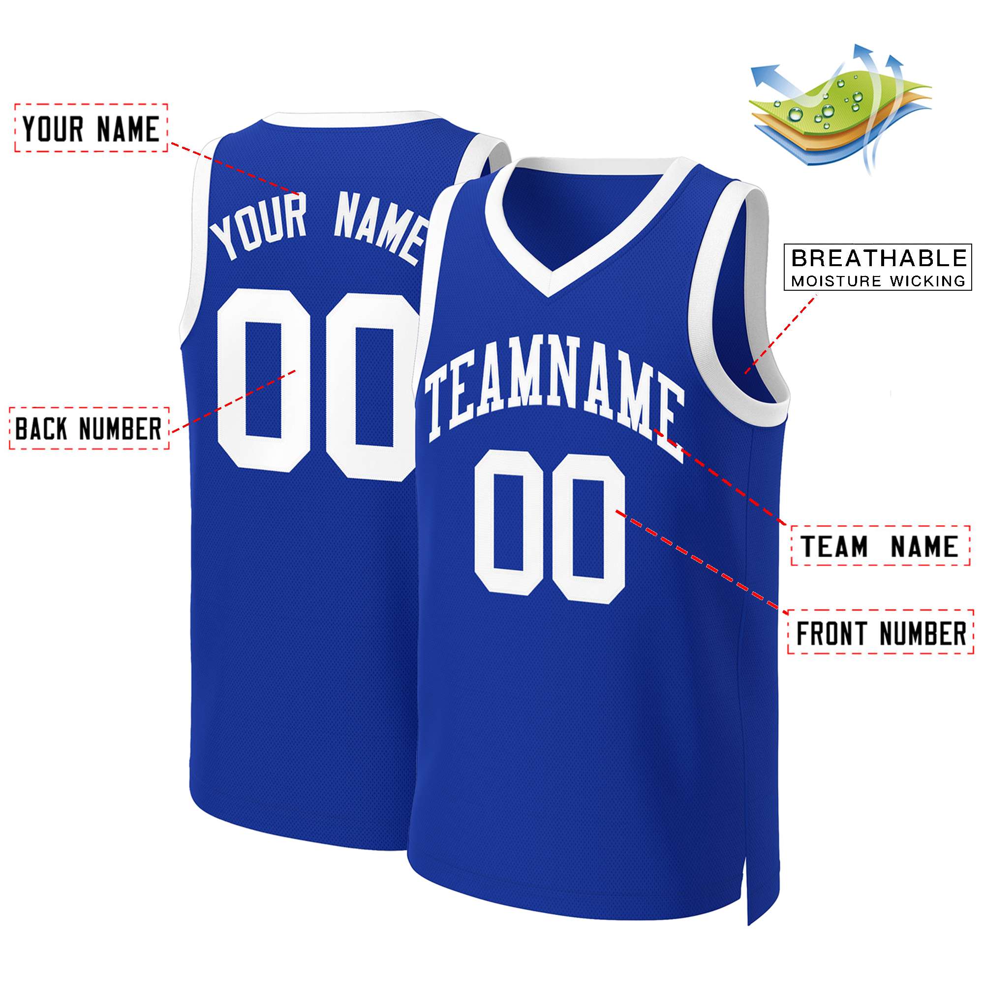 Maillot de basket-ball personnalisé Royal White Classic Tops