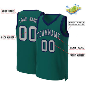 Custom Aqua Gray-Navy Classic Tops Basketball Jersey