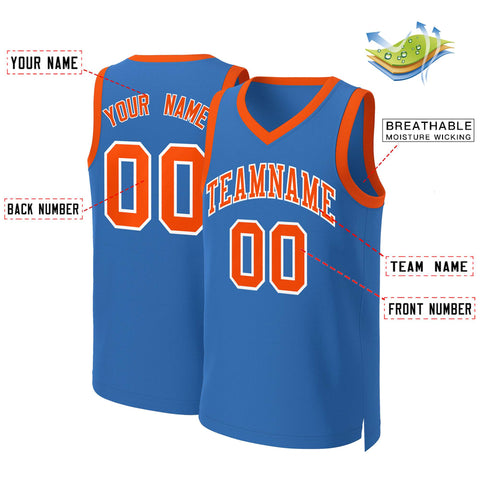 Custom Blue Orange-White Classic Tops Basketball Jersey