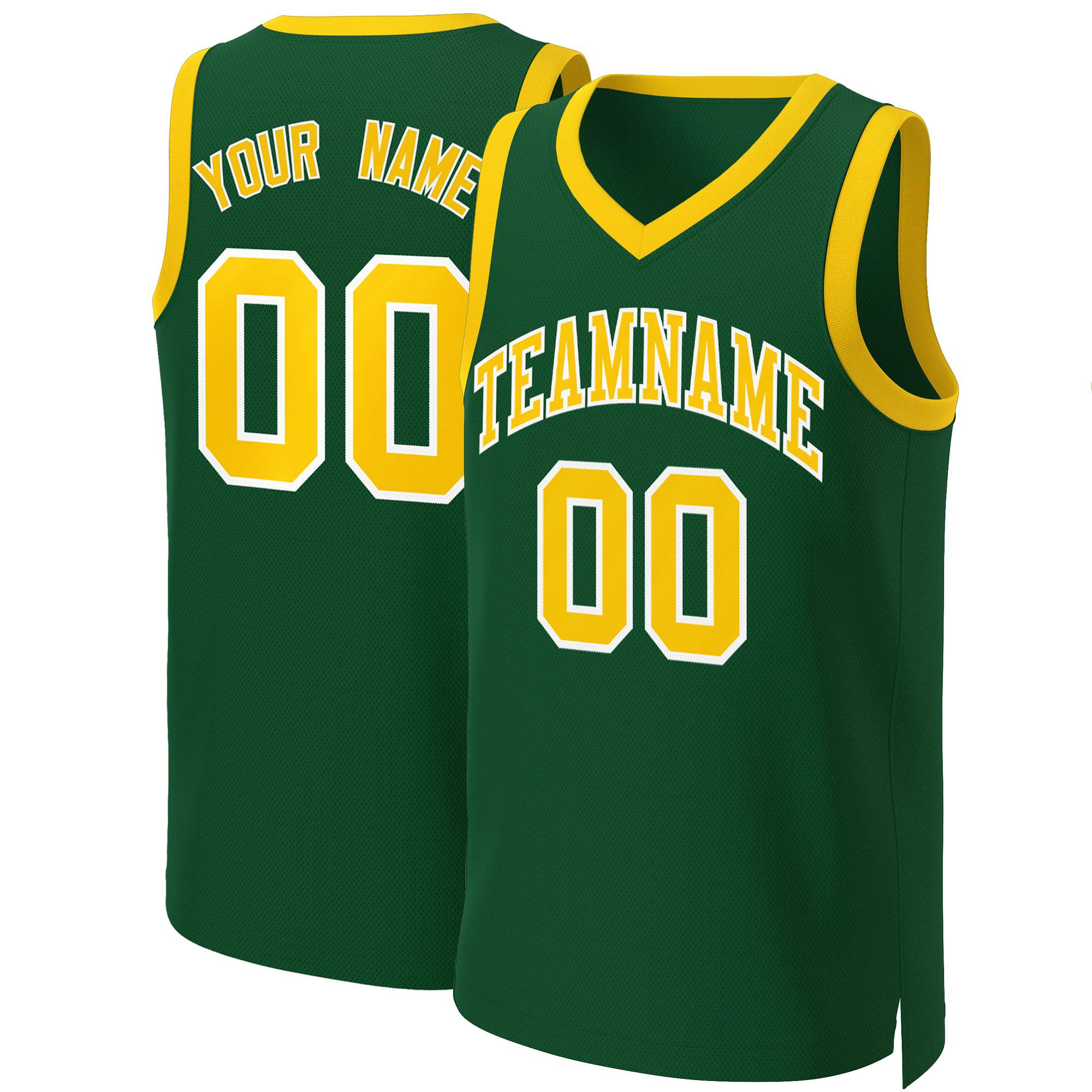 Maillot de basket-ball classique personnalisé vert or-blanc