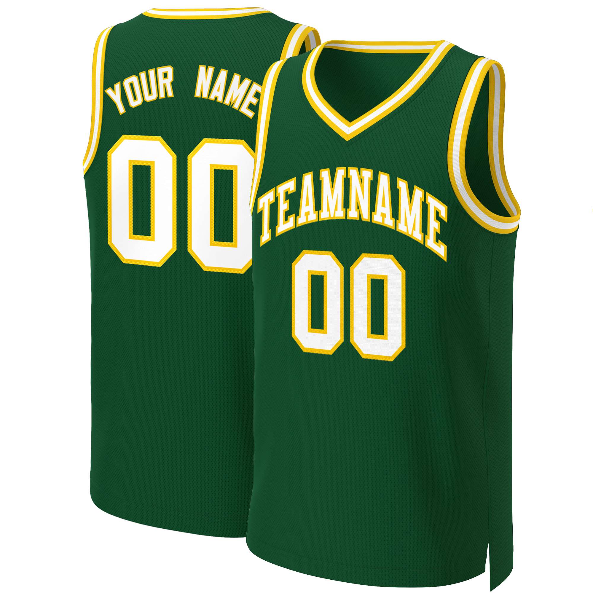 Custom Green White-Gold Classic Tops Basketball Jersey