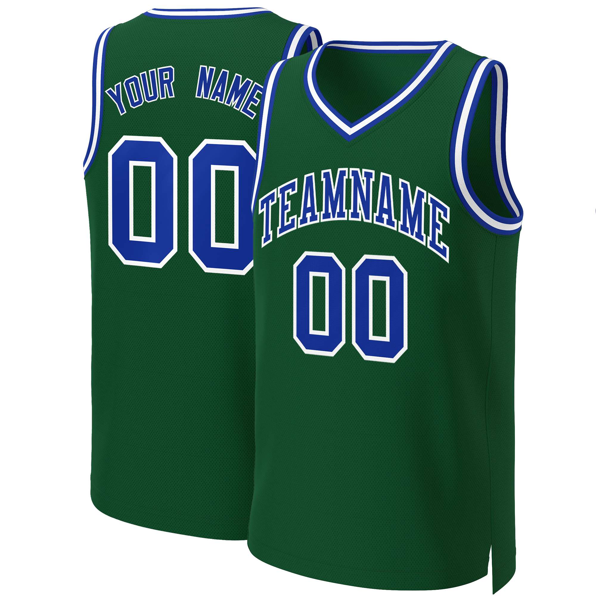 Maillot de basket-ball classique vert Royal-blanc personnalisé