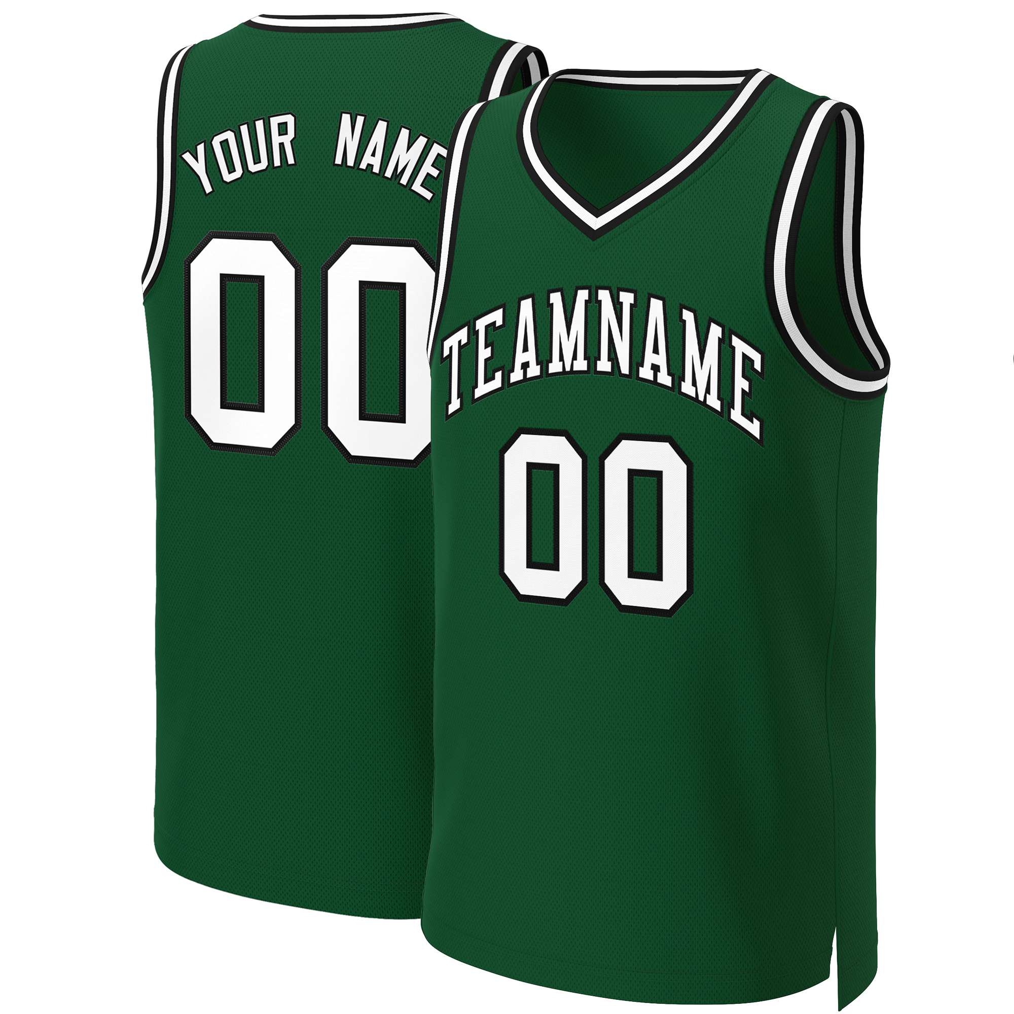 Maillot de basket-ball classique personnalisé vert blanc-noir