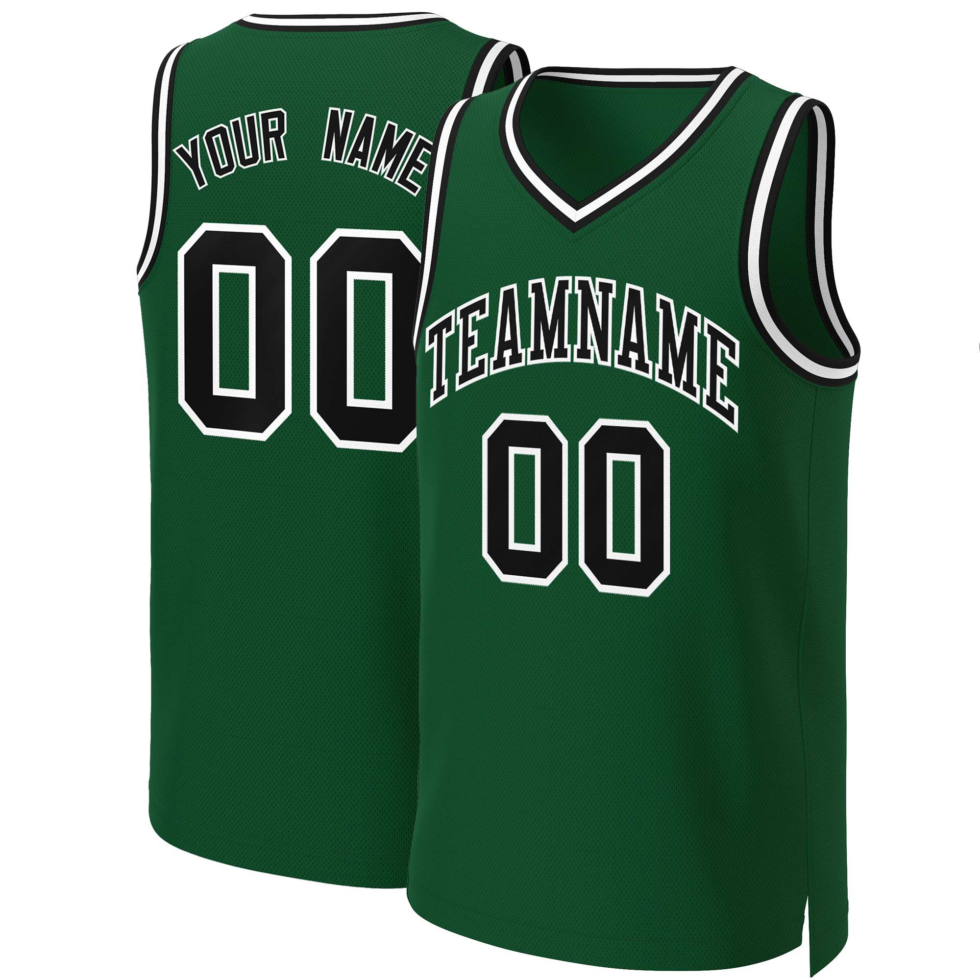 Maillot de basket-ball classique personnalisé vert noir-blanc